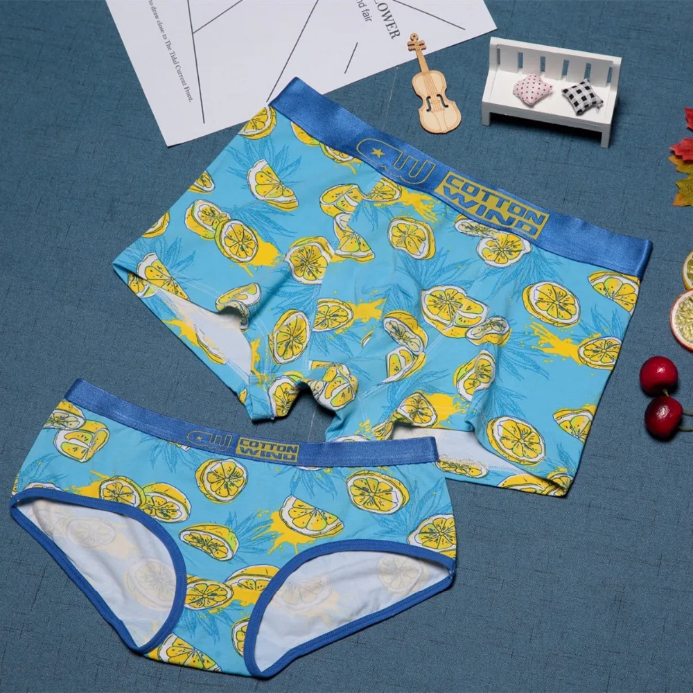 

QIZXIM Fruits Lemon Underwear Lovers Valentine's Gift Underpants Cotton Couple Panties Men Boxers Lover Underwear Lover Panties