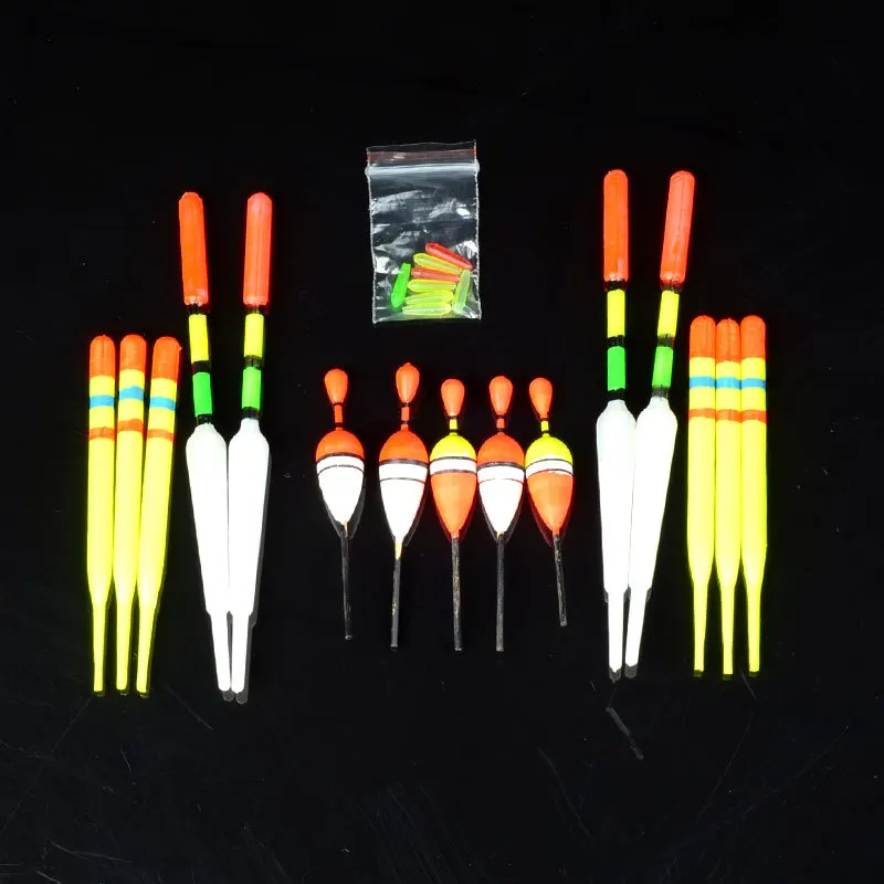 

15pcs/set Vertical Buoy Carp Fishing Floats Bobber Assorted Size for Most Type of Angling with Attachment Rubbers Fishing Lures