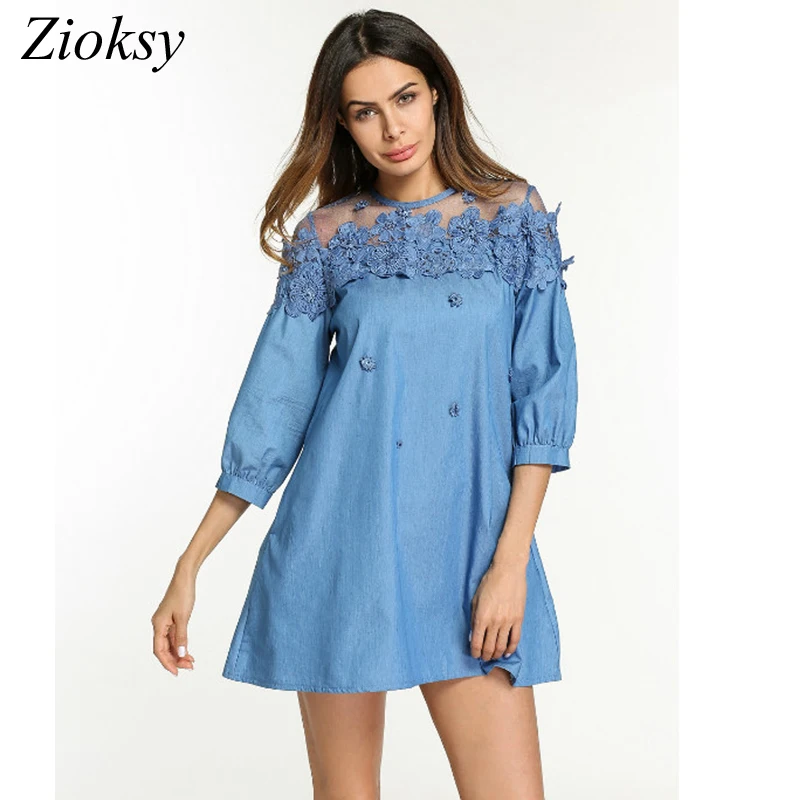 Plus Size S-5XL Summer Dress Women Mesh Lace Splicing 3D Flowers Embroidery Denim Dress Female Loose O-Neck Jeans Dresses
Plus Size S-5XL Summer Dress Women Mesh Lace Splicing 3D Flowers Embroidery Denim Dress Female Loose O-Neck Jeans Dresses