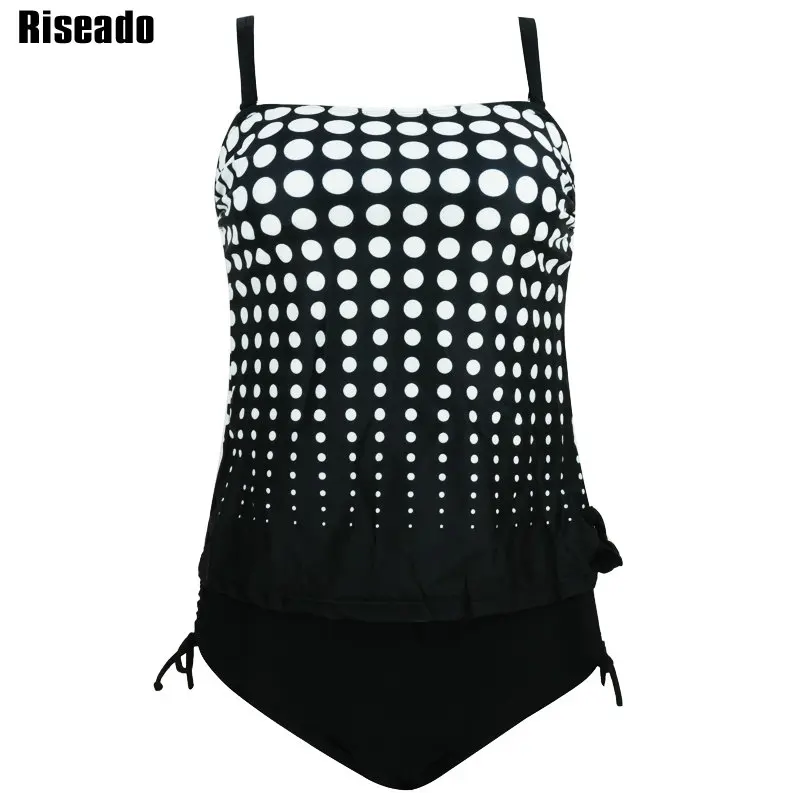 Image Riseado Two Piece Swimsuit Tankini Swimwear Women 2017 Style Dotted Bandage Swimsuit Summer Beach Wear