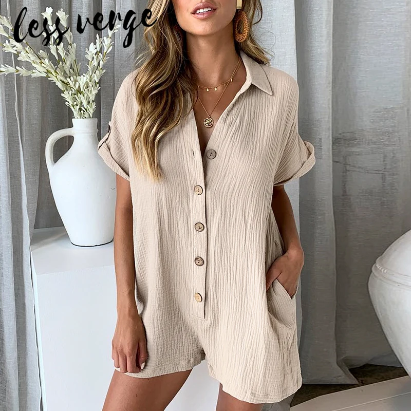 lessverge Casual Summer khaki linen jumpsuit Women white button pockets beach rompers Loose short sleeve playsuit overalls 2019
lessverge Casual Summer khaki linen jumpsuit Women white button pockets beach rompers Loose short sleeve playsuit overalls 2019