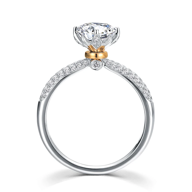 Кольцо Halo Prong 0 185 карат 3 5 мм натуральный 100% бриллиант 14 к двухцветное золото для