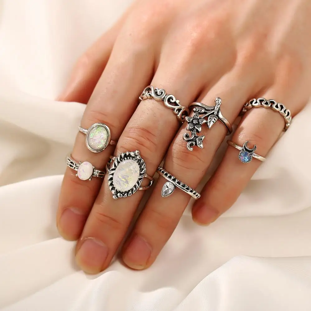 8Seasons Vintage Flower Hollow Inlaid With Opals Joint Rings Set For Women Party Club Bohemian Knuckle Rings Jewelry, 8 PCs/Set
8Seasons Vintage Flower Hollow Inlaid With Opals Joint Rings Set For Women Party Club Bohemian Knuckle Rings Jewelry, 8 PCs/Set