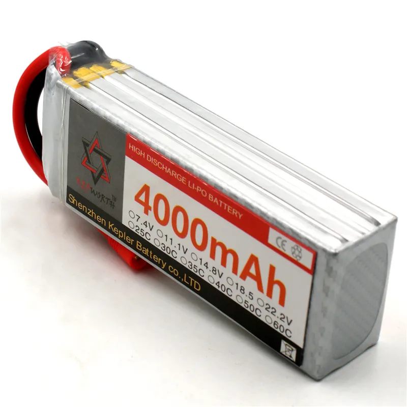 Фото Литий-полимерная батарея для радиоуправляемой модели 14 8 в 4000 мАч 35C