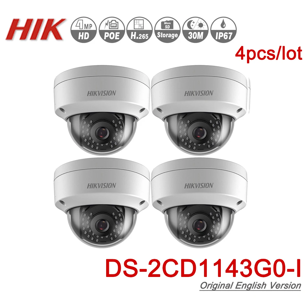 Hikvision DS-2CD1143G0-I POE Camera Video Surveillance 4MP IR Network Dome Camera 30M IR IP67 IK10 H.265+ SD card slot 4pcs/lot
Hikvision DS-2CD1143G0-I POE Camera Video Surveillance 4MP IR Network Dome Camera 30M IR IP67 IK10 H.265+ SD card slot 4pcs/lot