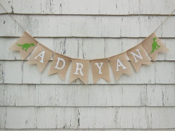 

personalized name Dinosaur baby shower boy birthday burlap Banners nursery room Buntings garlands Photo Prop signs