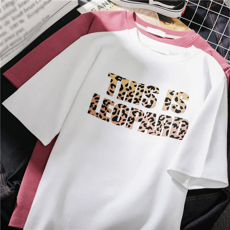 Women's Leopard Short Sleeve T-Shirt White O-Neck Letters Print Harajuku Punk T-shirts Woman 2019 Summer Loose Tees Shirt Women
Women's Leopard Short Sleeve T-Shirt White O-Neck Letters Print Harajuku Punk T-shirts Woman 2019 Summer Loose Tees Shirt Women