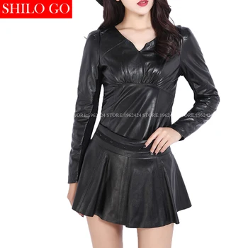 Winter autumn fashion new women high quality sheepskin sexy V-neck breast stitching knitted black red leather blouse 3XL
Winter autumn fashion new women high quality sheepskin sexy V-neck breast stitching knitted black red leather blouse 3XL