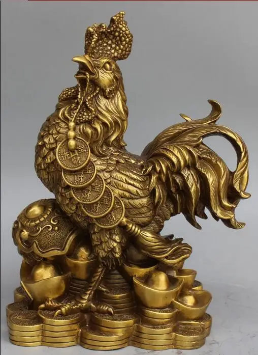 12" Chinese Bronze FengShui Copper Money Wealth RuYi Animal Cock rooster Statue | Дом и сад