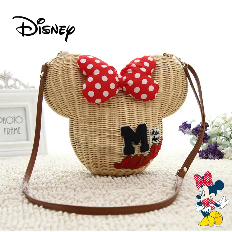Женская плетеная Сумка из ротанга Disney Mickey Mouse, соломенная сумка чер...