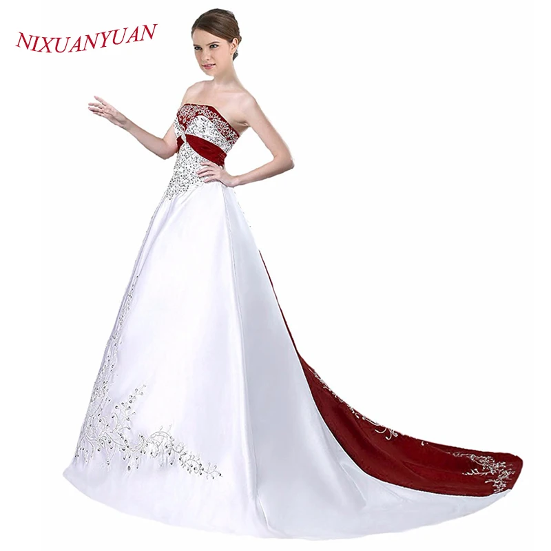 2019 Elegant Embroidery Vintage Floor Length Gown Purple Black Red Satin Beaded Vestidos De Novia A Line Wedding Dresses 2020
2019 Elegant Embroidery Vintage Floor Length Gown Purple Black Red Satin Beaded Vestidos De Novia A Line Wedding Dresses 2020