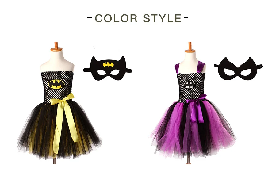 Bat Man Superhero Girls Tutu Dress with Mask Children Halloween Cosplay Costume Bat Girl Kids Tulle Party Dress Vestidos (3)