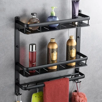 Hole-free Black Space Aluminum Racks Multi-layer Double Pole with Hooks American Bathroom Accessories YM-03
Hole-free Black Space Aluminum Racks Multi-layer Double Pole with Hooks American Bathroom Accessories YM-03
