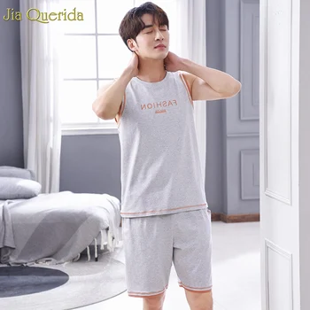 Home Clothing Fashion Pijama Hombre Verano Solid Grey Letter Printing Sleeveless Men Sleepwear 100% Cotton Pyjamas Men Summer
Home Clothing Fashion Pijama Hombre Verano Solid Grey Letter Printing Sleeveless Men Sleepwear 100% Cotton Pyjamas Men Summer