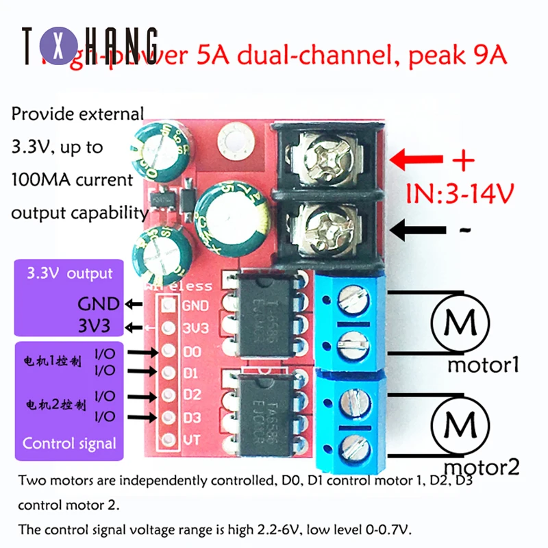 5A Dual DC Motor Drive Module Remote Control Voltage 3V-14V Reverse PWM Speed Regulation Double H Bridge Super L298N 5AD
5A Dual DC Motor Drive Module Remote Control Voltage 3V-14V Reverse PWM Speed Regulation Double H Bridge Super L298N 5AD