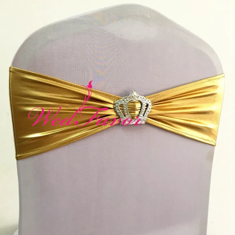 100pcs Shiny Metallic Gold Spandex Lycra Chair Sash Bands With Crown Buckle Bronzing Banquet Stretch Chair Bow Ties For Wedding
100pcs Shiny Metallic Gold Spandex Lycra Chair Sash Bands With Crown Buckle Bronzing Banquet Stretch Chair Bow Ties For Wedding
