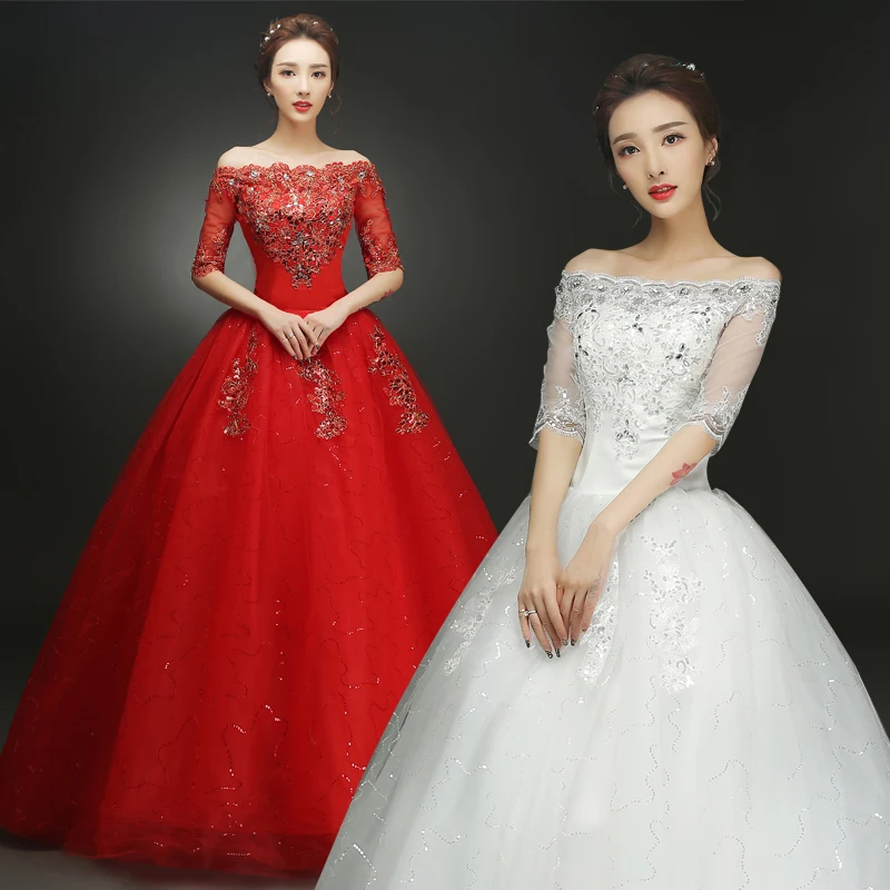 Свадебное платье принцессы пышное с аппликацией и коротким рукавом корейский