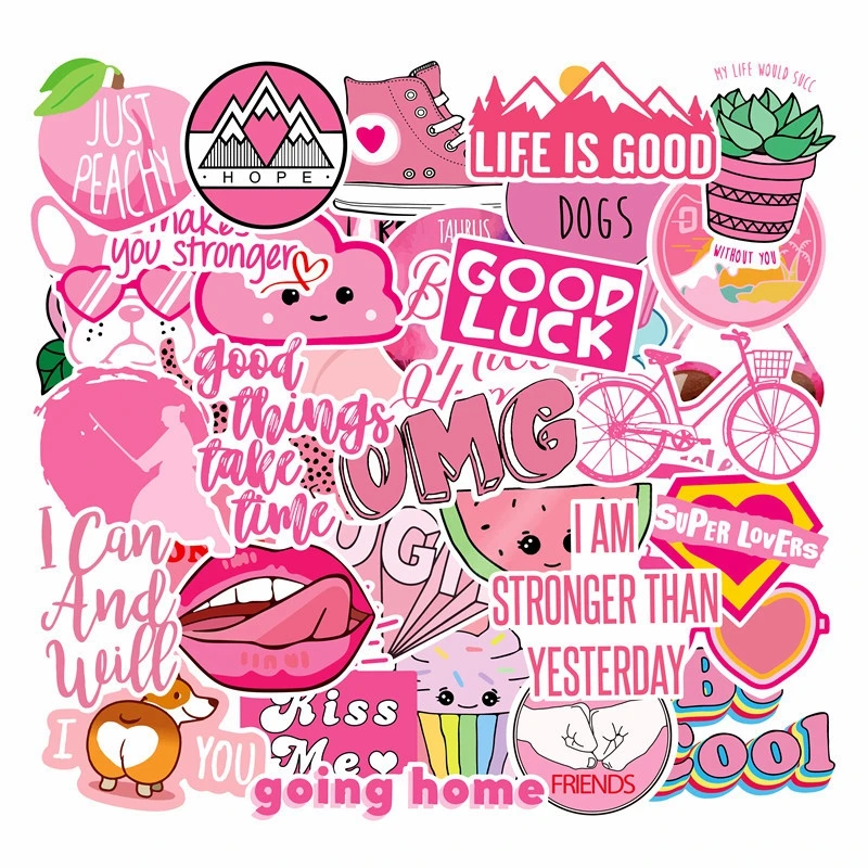 

40pcs Girl Pink Stickers Cartoon Laptop Scrapbook Graffiti Kids Toys Sticker Pack Suitcase Skateboard Luggage Waterproof Sticker