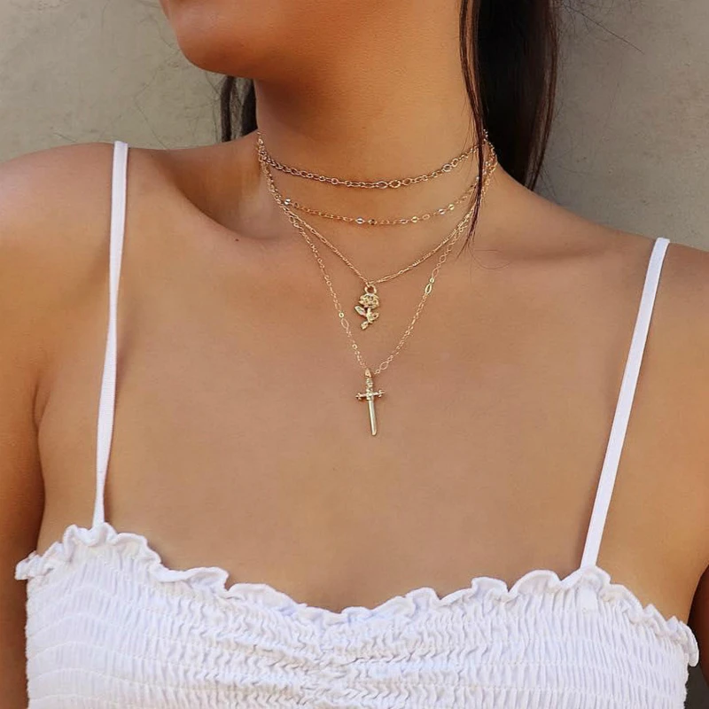 New Necklace Fashion Women's Multi-level Necklace Cross Necklace Rose Gold Simple Combination Suit Necklace
New Necklace Fashion Women's Multi-level Necklace Cross Necklace Rose Gold Simple Combination Suit Necklace