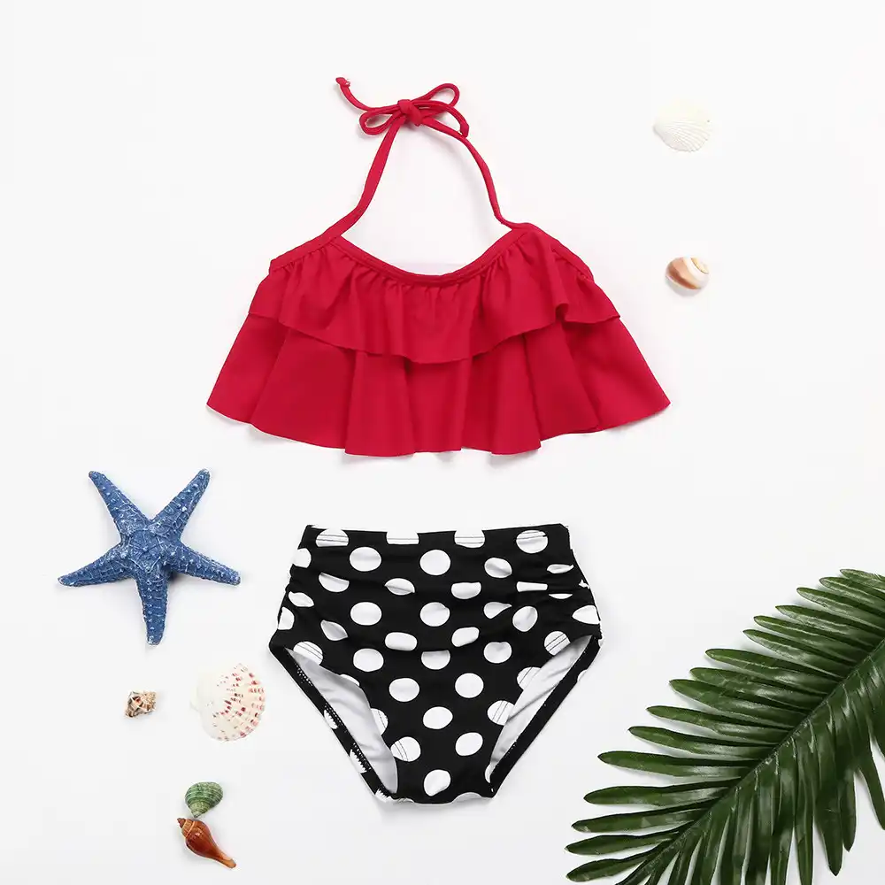 two piece toddler baby girls ruffles dot bikini set high waist