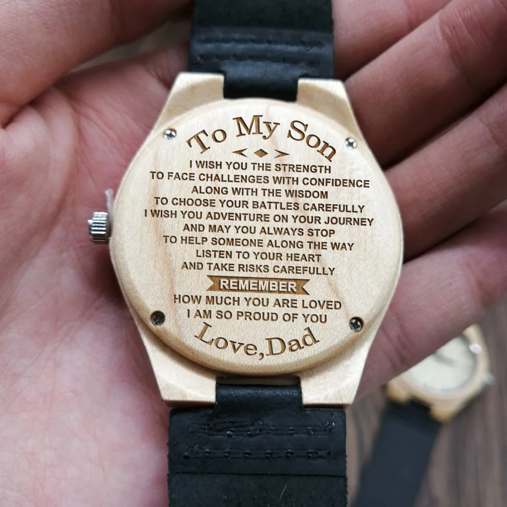 ENGRAVED WOODEN WATCH TO MY SON REMEMBER HOW MUCH YOU ARE LOVED