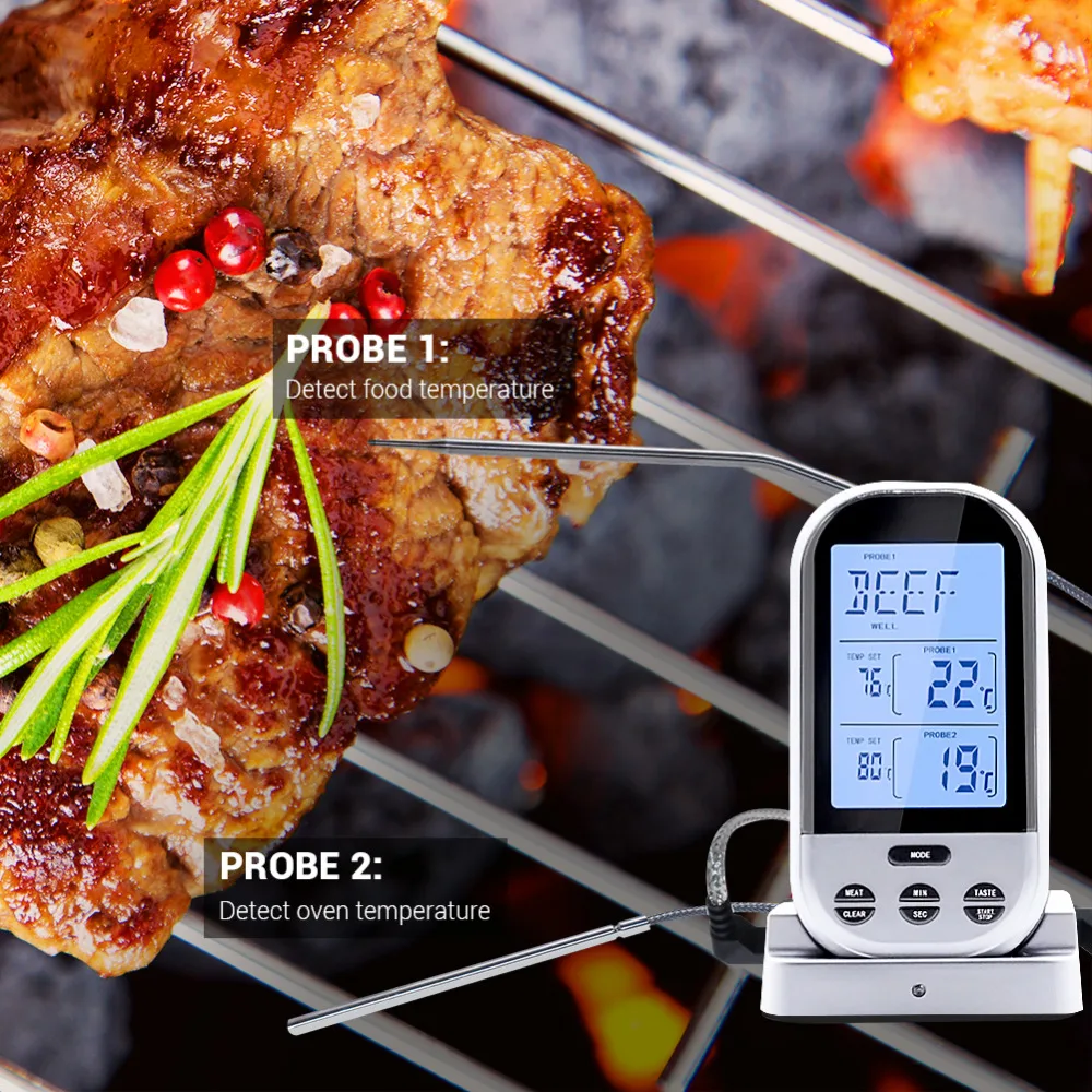 Digital Meat Thermometer Wireless Remote Instant Read Food Cooking Thermometer Oven Safe Digital Dual Probe Thermometer for Gril
Digital Meat Thermometer Wireless Remote Instant Read Food Cooking Thermometer Oven Safe Digital Dual Probe Thermometer for Gril