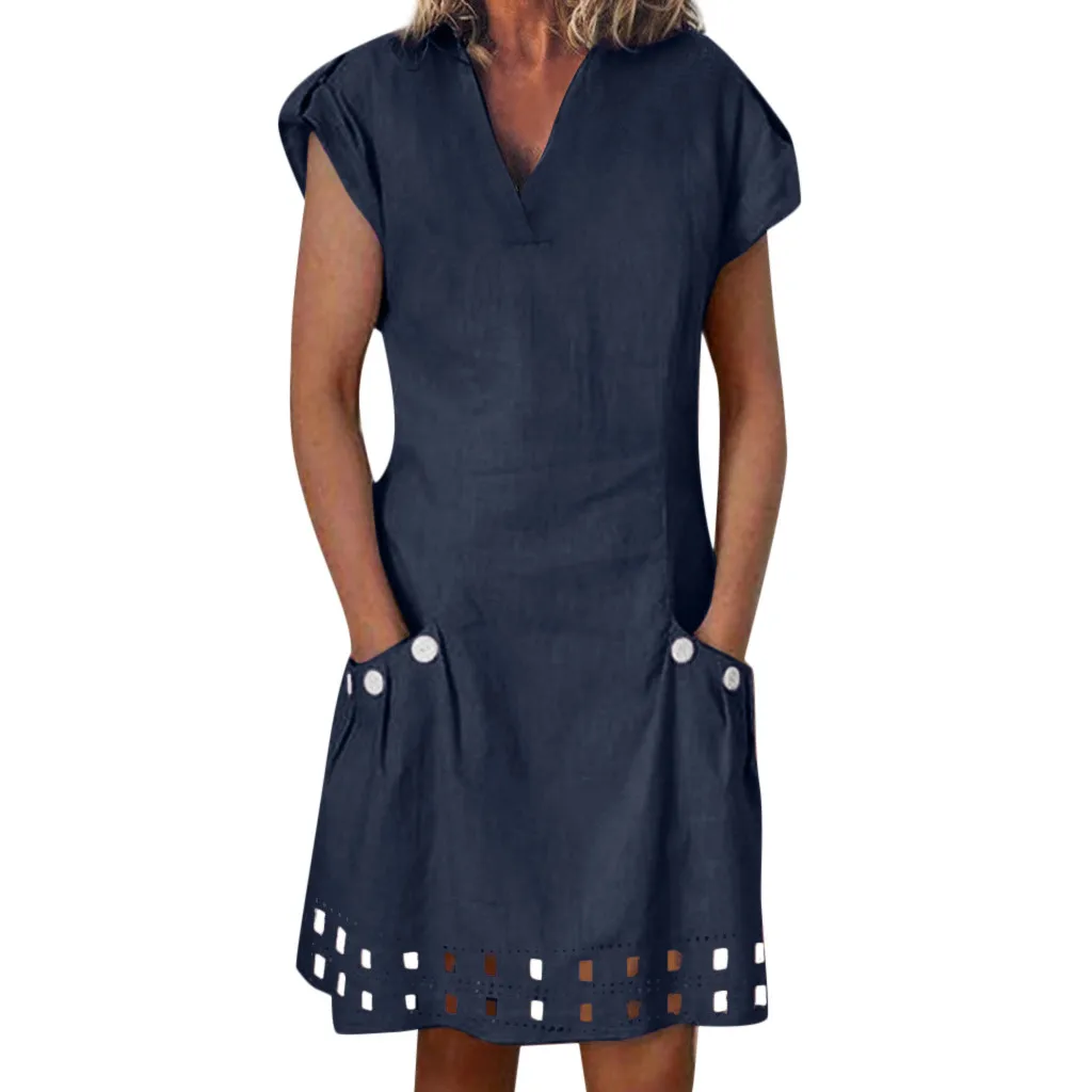 Feitong Women Casual V-Neck Mini Dress Ladies Solid Color Ruffled Pockets Shift Daily Buttoned-decor Summer Dresses Mujer 2019
Feitong Women Casual V-Neck Mini Dress Ladies Solid Color Ruffled Pockets Shift Daily Buttoned-decor Summer Dresses Mujer 2019