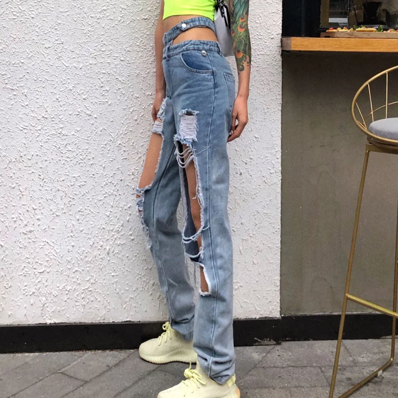 Personality Irregular Design Denim Straight Pants Male Summer Street Style Aexy Hole Trousers Women's Pants
Personality Irregular Design Denim Straight Pants Male Summer Street Style Aexy Hole Trousers Women's Pants