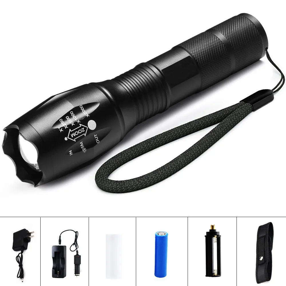 8000LM 5 Mode Zoomable LED Flashlight Torch CREE XM-L T6 LED Torch High Power With Chargers 5000mAh Batteries and Sleeve
8000LM 5 Mode Zoomable LED Flashlight Torch CREE XM-L T6 LED Torch High Power With Chargers 5000mAh Batteries and Sleeve