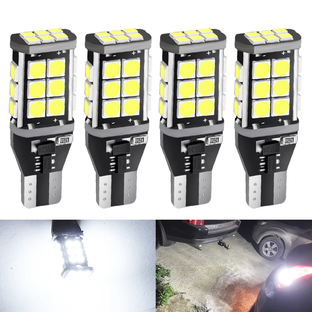 

4pcs T15 W16W LED Bulbs 921 912 Canbus Error Free Backup Light 3030 SMD 6000K White Auto Car Wedge Reverse Parking Lamp DC 12V