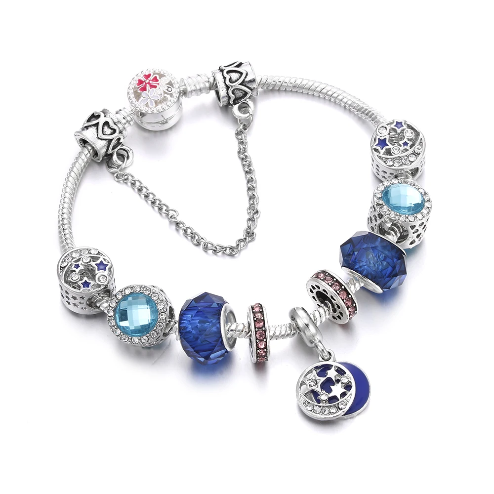 Trendy Jewelry Women Bracelet Star Blue Gem Crystal Beads Silver Plated Bloom Snap Chain Bracelets Bangles Girl Gift DIY pulsera
Trendy Jewelry Women Bracelet Star Blue Gem Crystal Beads Silver Plated Bloom Snap Chain Bracelets Bangles Girl Gift DIY pulsera