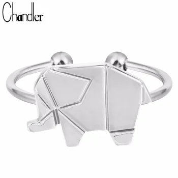 Wholesale Silver Gold Plate Cute Elephant Pattern Rings Animal Adjustable Fashion Jewelry  Simple Handmade Anel Aneis For Women