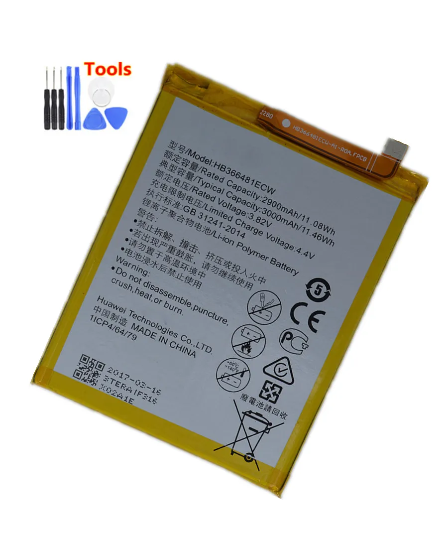 3 82 V 3000mAh HB366481ECW для Huawei p9/p9 lite/honor 8/p10 lite/y6 II/p8 lite 2017/p20 lite/p9lite батарея + Бесплатные