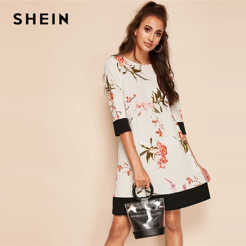 SHEIN Boho White Botanical Floral Print Two Tone Colorblock Straight Dress Women Summer Round Neck Short Solid Shift Dresses
SHEIN Boho White Botanical Floral Print Two Tone Colorblock Straight Dress Women Summer Round Neck Short Solid Shift Dresses