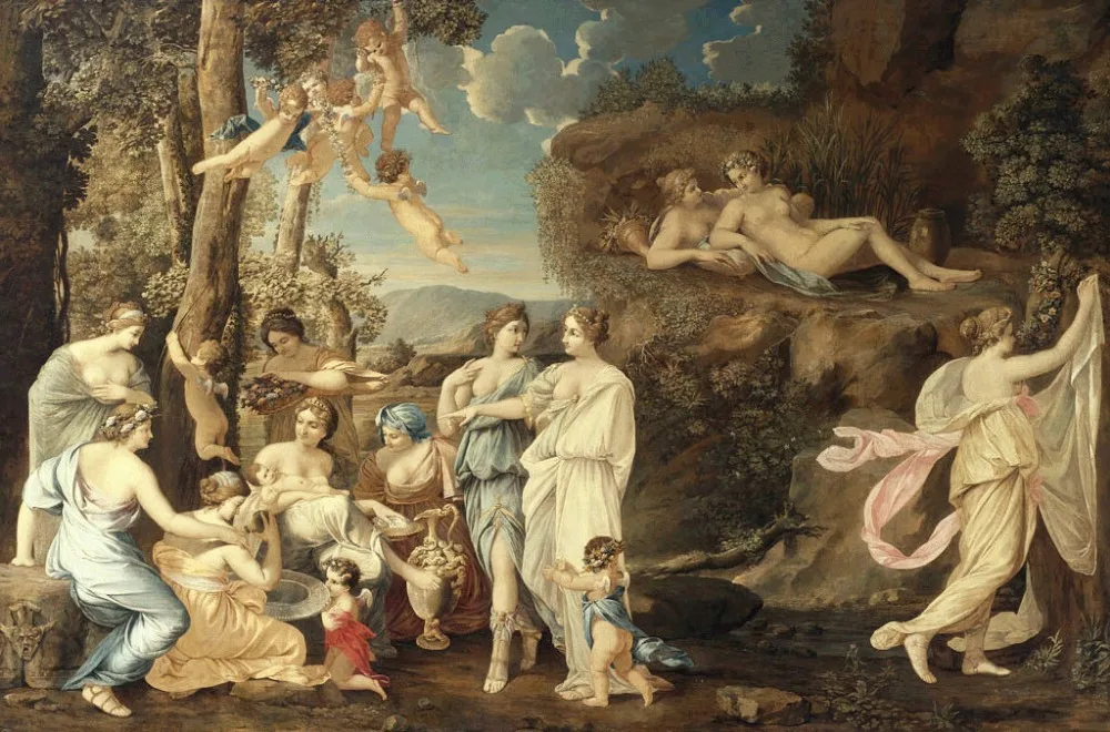 Original Quality Figure Art Oil Painting Classic The Birth of Bacchus and Angels Naked Women in Landscape Home Decor Painting
Original Quality Figure Art Oil Painting Classic The Birth of Bacchus and Angels Naked Women in Landscape Home Decor Painting