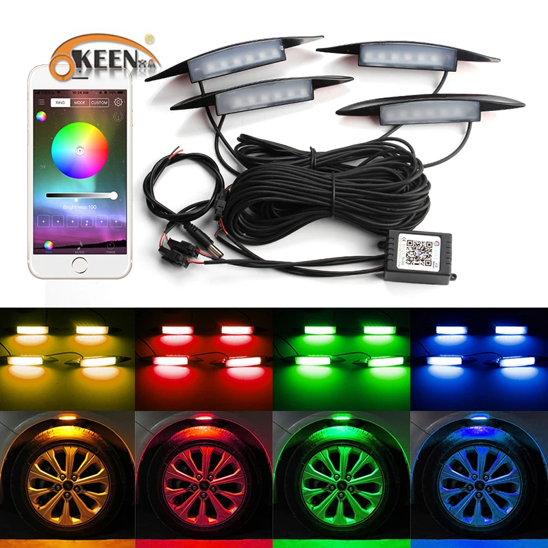 OKEEN 4pcs Under RGB LED Decorative Atmosphere light APP control Flash strobe Car Wheel Eyebrow Neon Lamp mount on Fender Side
OKEEN 4pcs Under RGB LED Decorative Atmosphere light APP control Flash strobe Car Wheel Eyebrow Neon Lamp mount on Fender Side