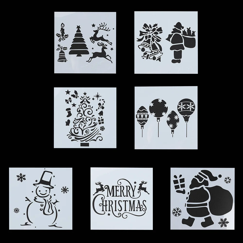 

7pcs/set DIY Craft Christmas Layering Stencils For Walls Painting Scrapbooking Stamp Album Decor Embossing Paper Card Template