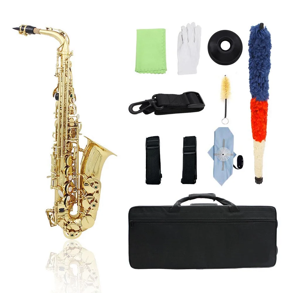 Латунь Eb Alto саксофон Sax лакированный Золотой духовой инструмент с Чехол перчатки