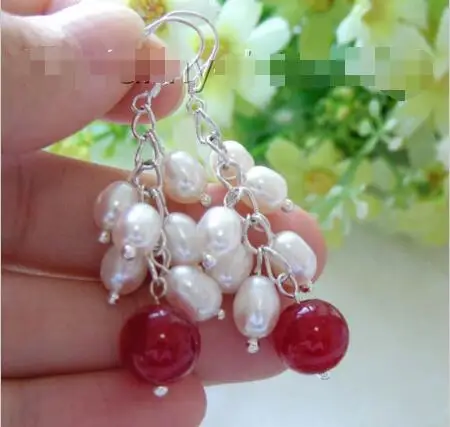 Hot selling free shipping******** wonderful white freshwater pearls red natural earrings 925s B405
Hot selling free shipping******** wonderful white freshwater pearls red natural earrings 925s B405