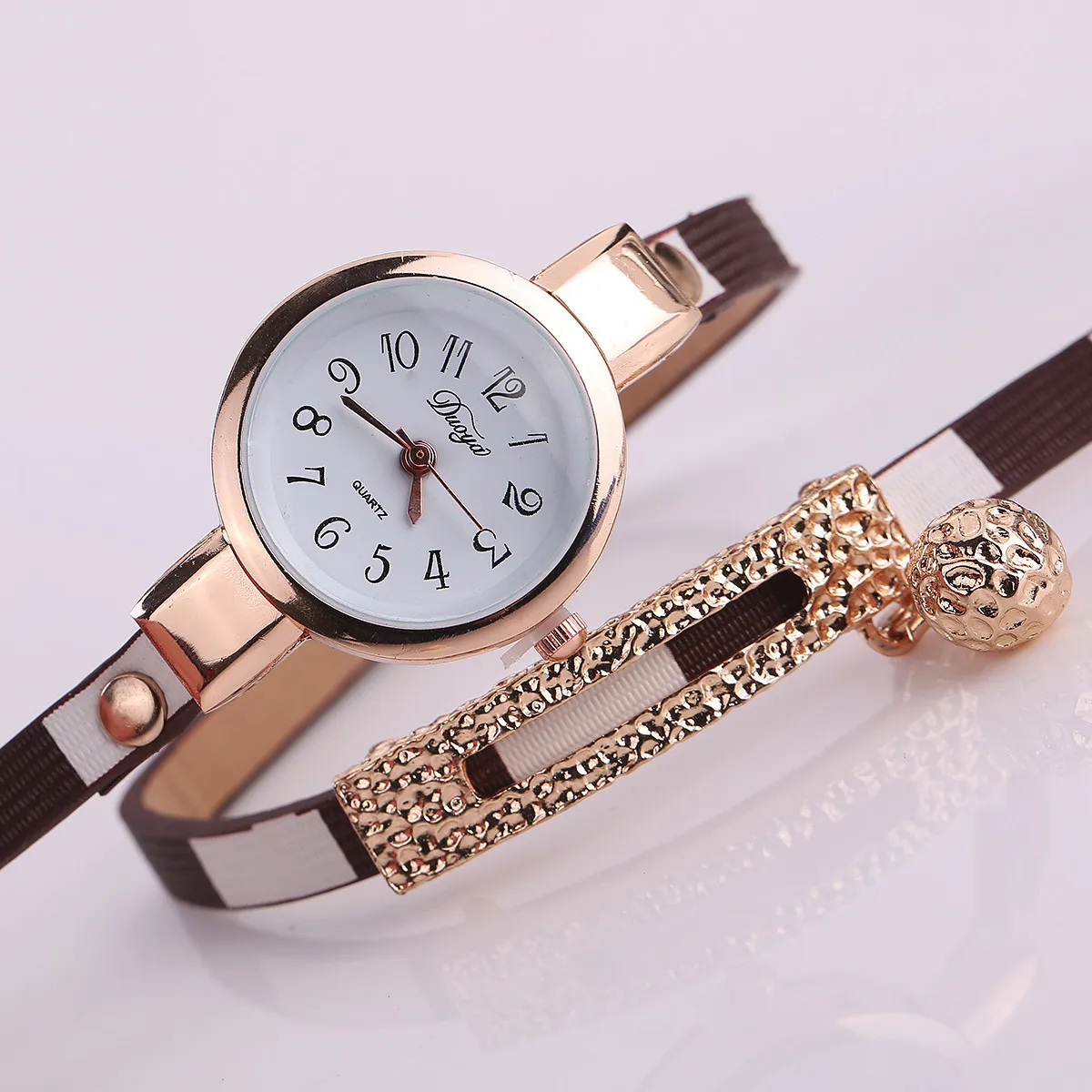 

DUOYA Fashion Women Charm Wrap Around Leatheroid Quartz Wrist Watch Dress Wristwatch Gold Leather Casual Bracelet Watches Gift