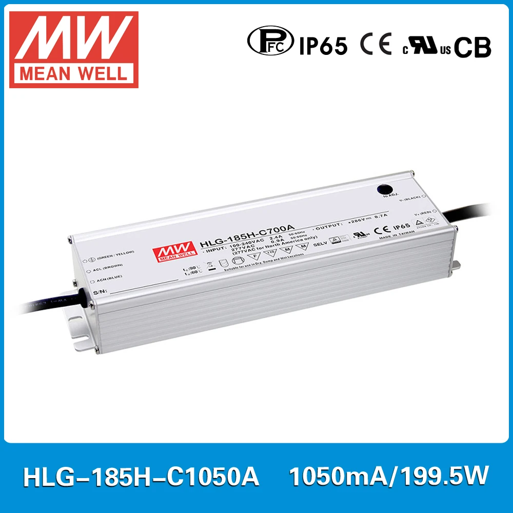MEAN WELL constant current LED Power supply HLG-185H-C1050A 95~190V 1050mA 200W PFC waterproof and current adjustable A type
MEAN WELL constant current LED Power supply HLG-185H-C1050A 95~190V 1050mA 200W PFC waterproof and current adjustable A type