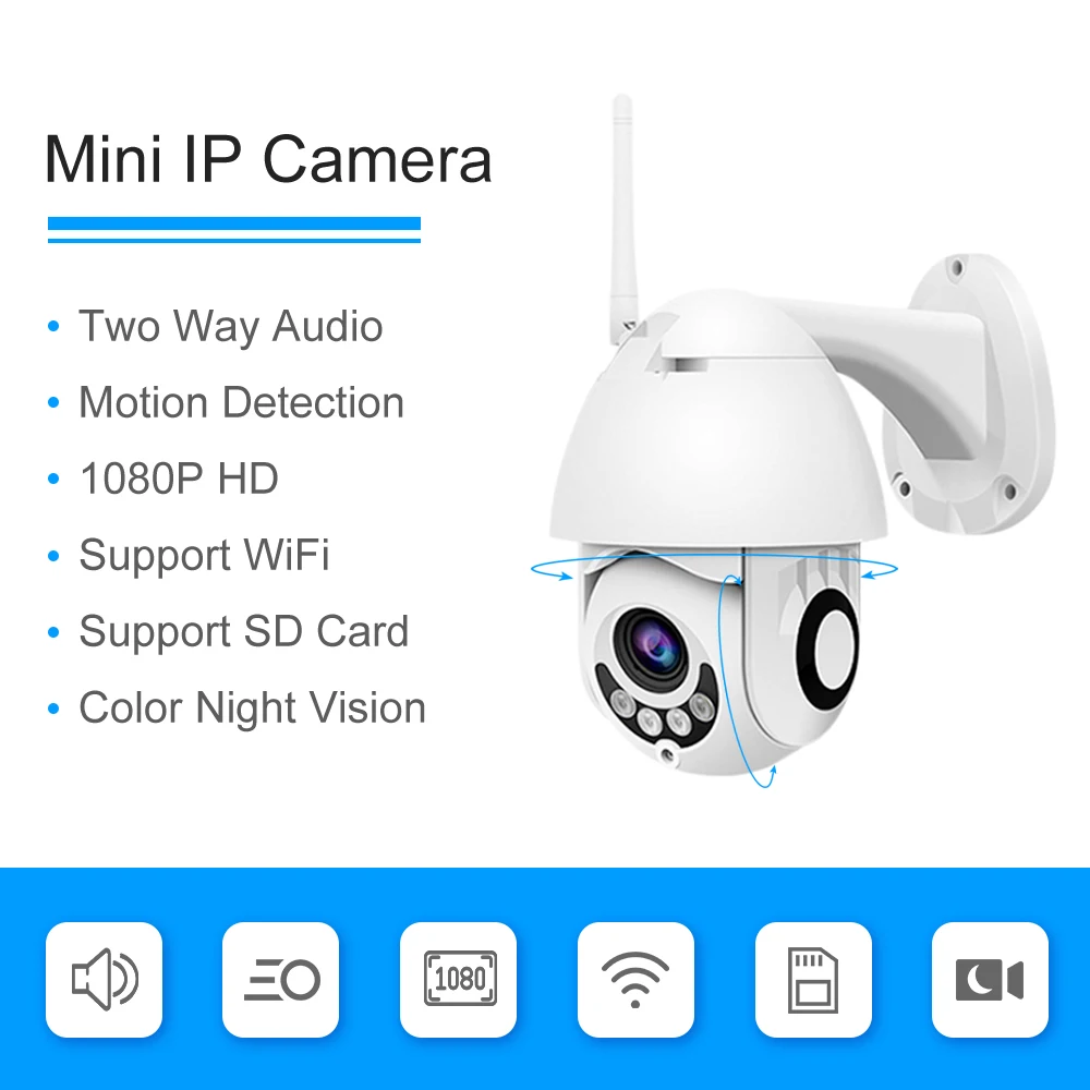 IP Camera WIFI 1080P 2MP HD Wireless Speed Dome Outdoor Security IR Onvif Camera Surveillance CCTV Audio Talk Record SD Card
IP Camera WIFI 1080P 2MP HD Wireless Speed Dome Outdoor Security IR Onvif Camera Surveillance CCTV Audio Talk Record SD Card