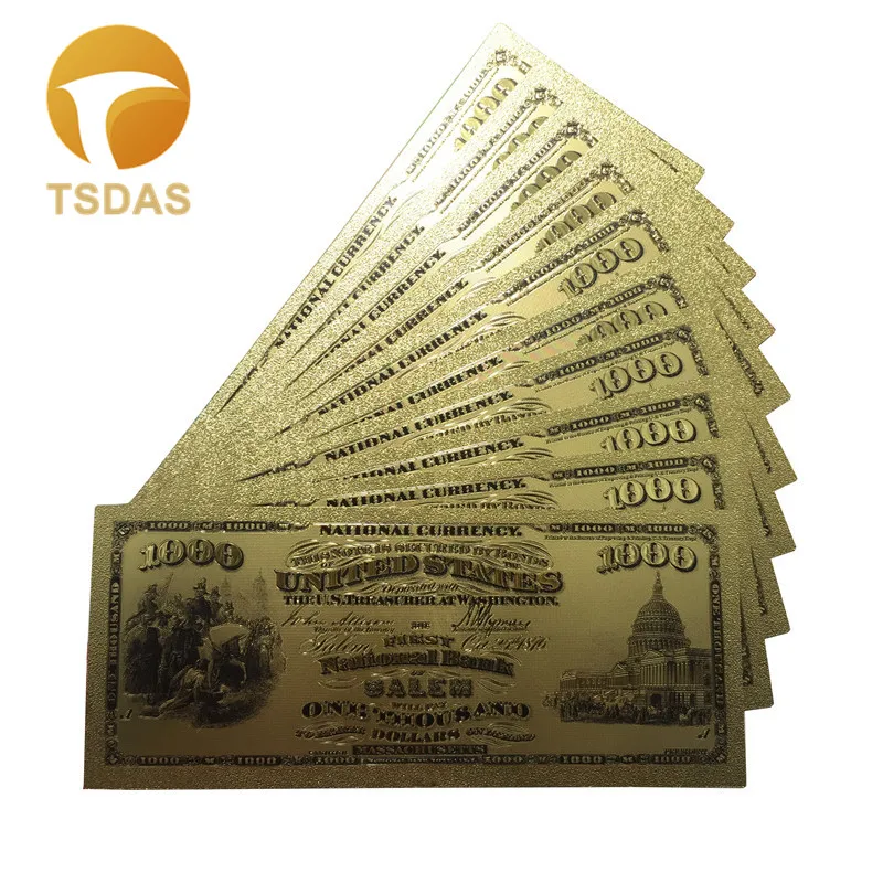 1000 Dollar America Banknotes 1875 yrs Color USA Gold Banknote 24k Gold Plated as Gifts
1000 Dollar America Banknotes 1875 yrs Color USA Gold Banknote 24k Gold Plated as Gifts