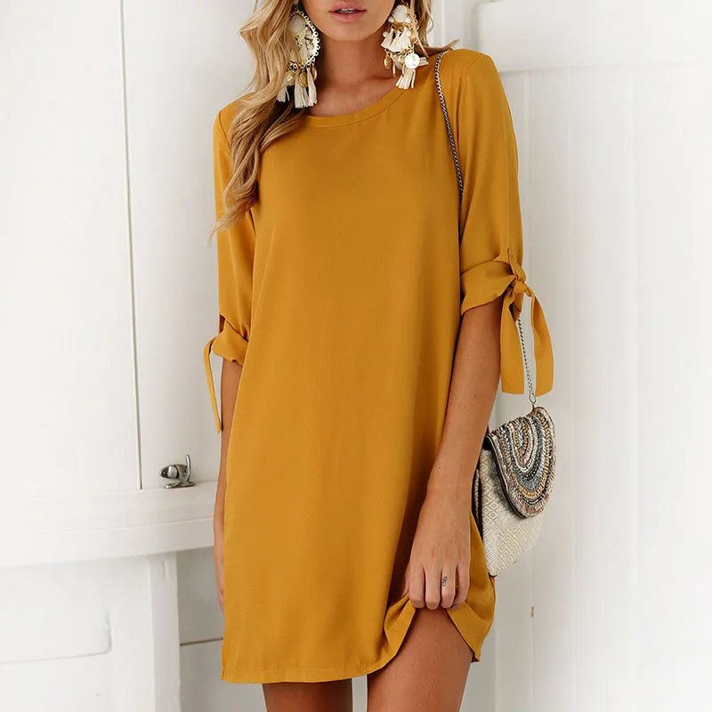 Women's Solid Plain Straight O-neck Bow Tie Casual Dresses Casual Half Sleeve Female Mini Dress 2019 Spring Summer Woman Dresses
Women's Solid Plain Straight O-neck Bow Tie Casual Dresses Casual Half Sleeve Female Mini Dress 2019 Spring Summer Woman Dresses