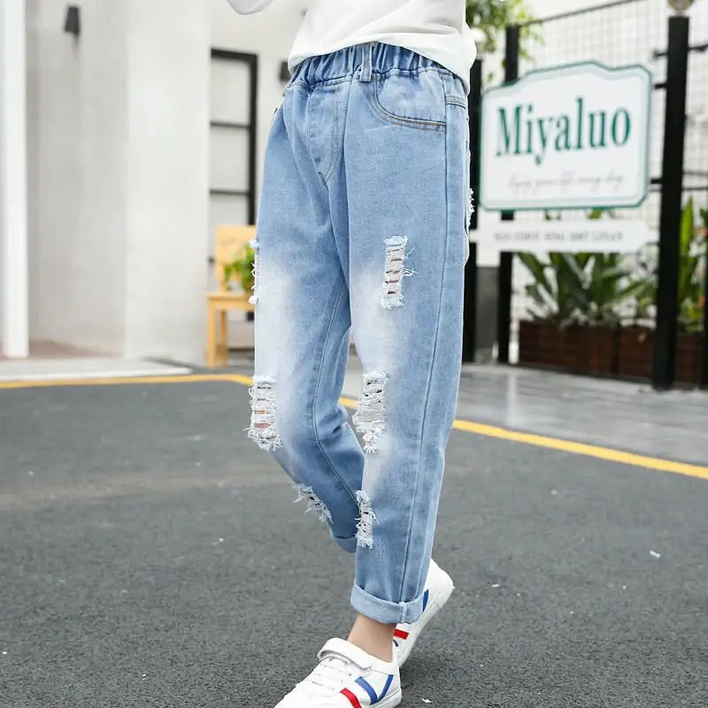 New Summer Teenage Girl Cotton Solid Denim Trousers Baby Girl Loose Hole Jeans Pants Kids Girls Full-length Clothes Leggings Y50
New Summer Teenage Girl Cotton Solid Denim Trousers Baby Girl Loose Hole Jeans Pants Kids Girls Full-length Clothes Leggings Y50