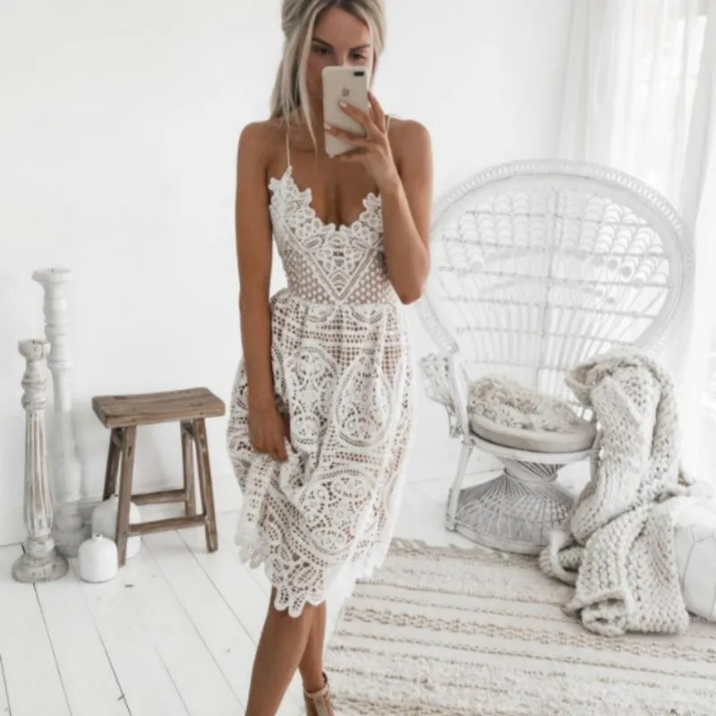 Summer Sleeveless Sexy Dress Women Lace Spaghetti Strap Backless White Black Party Dress
Summer Sleeveless Sexy Dress Women Lace Spaghetti Strap Backless White Black Party Dress