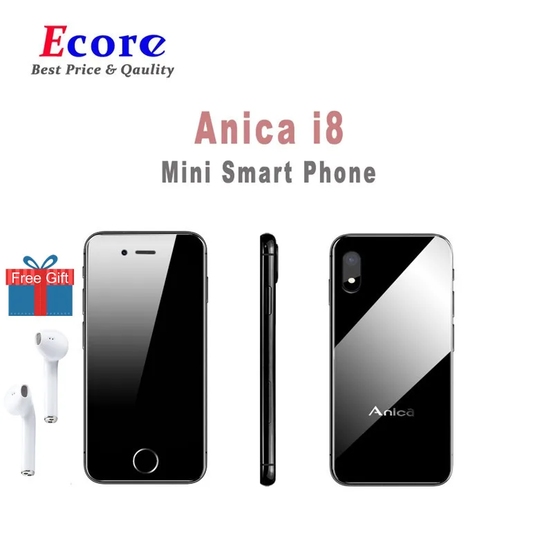 Оригинальный Anica I8 Мини GSM WCDMA Android смартфон дешевый 2 4 "четырехъядерный Гб RAM 5.0MP