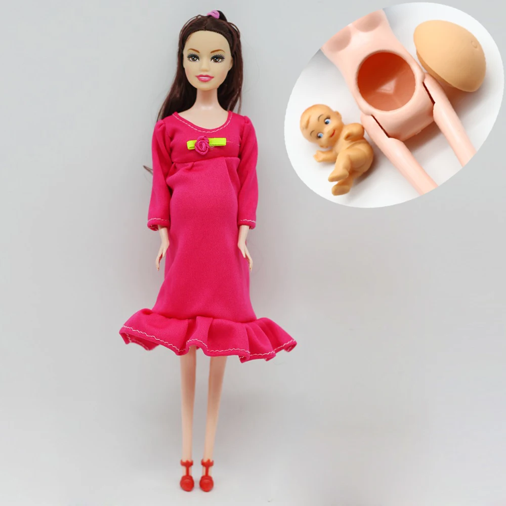 

1pcs DIY Brown hair Real pregnant mom doll have a baby in her tummy for barbie dolls child toy gift er028