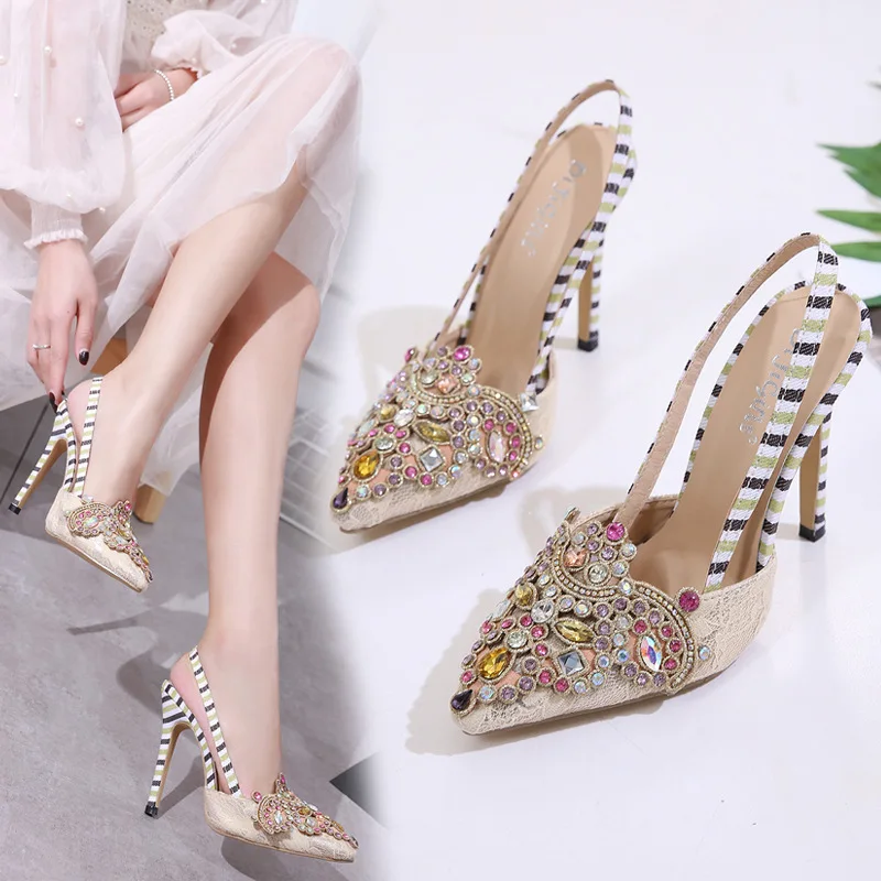 Sexy Super high heels slippers femme colorful crystal stripe slides shoes woman brand embroider mesh pantuflas mujer party mules
Sexy Super high heels slippers femme colorful crystal stripe slides shoes woman brand embroider mesh pantuflas mujer party mules