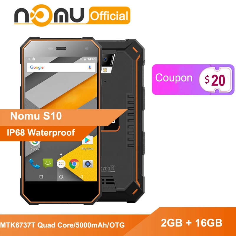Nomu S10 Shockproof Smartphone IP68 Waterproof Mobile Phone MTK6737T Quad Core 2GB+16GB OTG 5000mAh Quick Charge 13MP Cellphone
Nomu S10 Shockproof Smartphone IP68 Waterproof Mobile Phone MTK6737T Quad Core 2GB+16GB OTG 5000mAh Quick Charge 13MP Cellphone